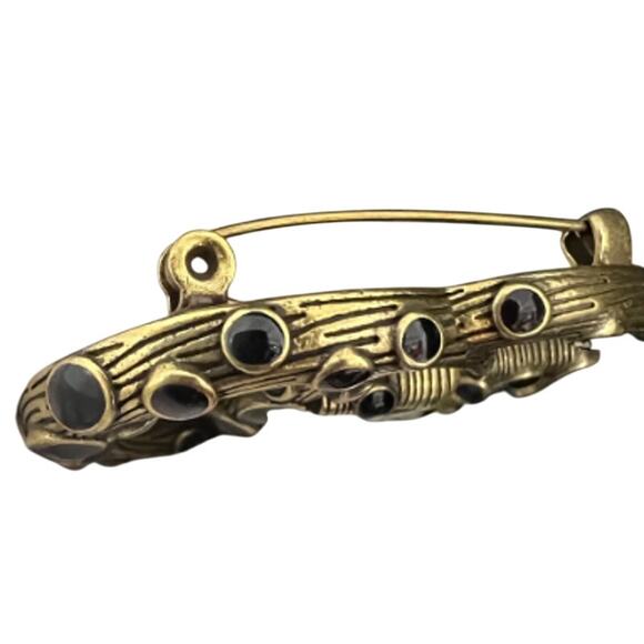 Gucci Deep Gold Onyx Black Spotted GG Brooch Pin (GGXX009) - Picture 3 of 6